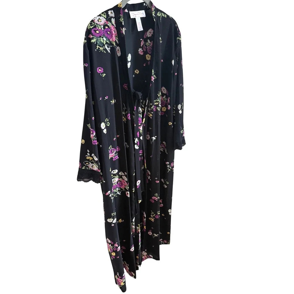 Oscar de la Renta Pink Label Floral Lace‎ Kimono Robe XL Black Romantic Luxury - Picture 2 of 5